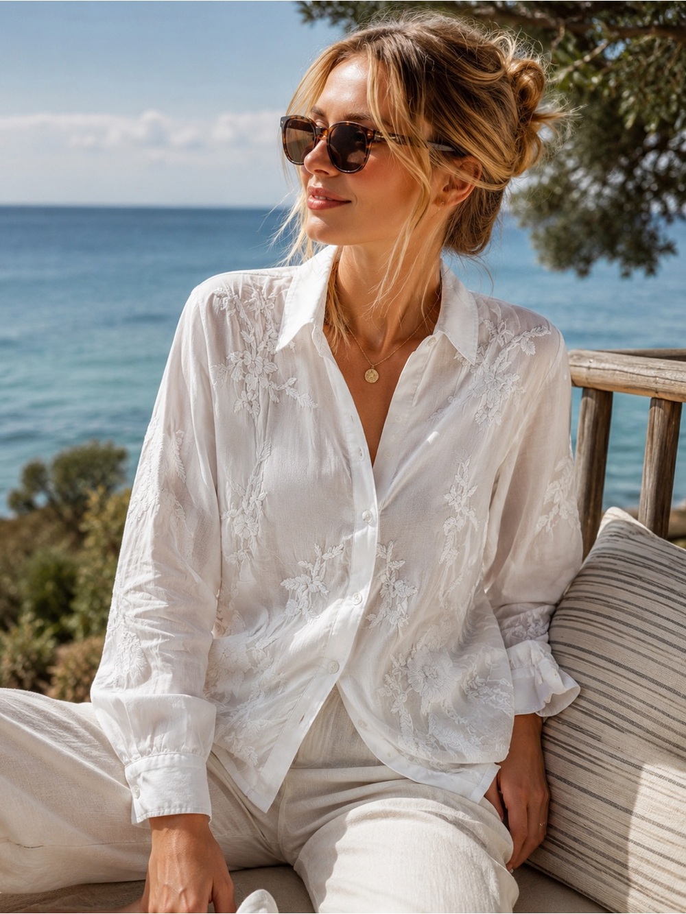 Calypso St. Barth White Cotton Blouse quiet luxury effortless coastal Resort top